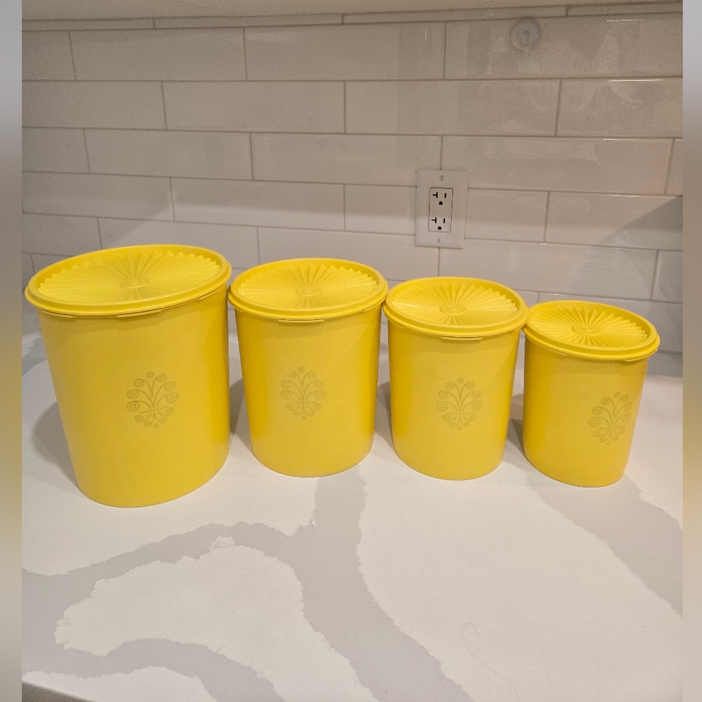 Vintage Tupperware Harvest Gold Canister Set Of Four